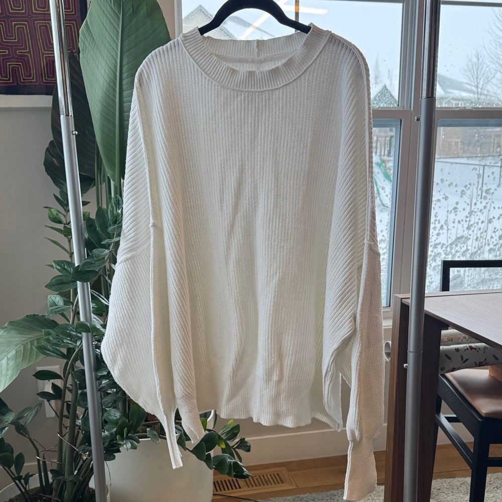 Aerie Classic White Knit sweater XL drop shoulder